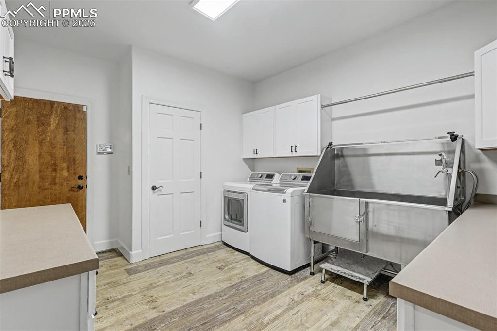 Image 20 of 49: Pet washing station leading to the garage