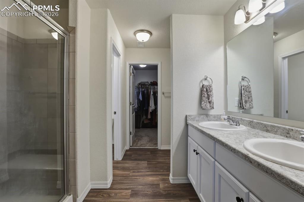 Image 22 of 38: oversized shower and dual vanity