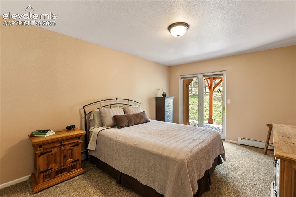 Image 17 of 40: Carpeted room with direct outdoor access through glass panel doors