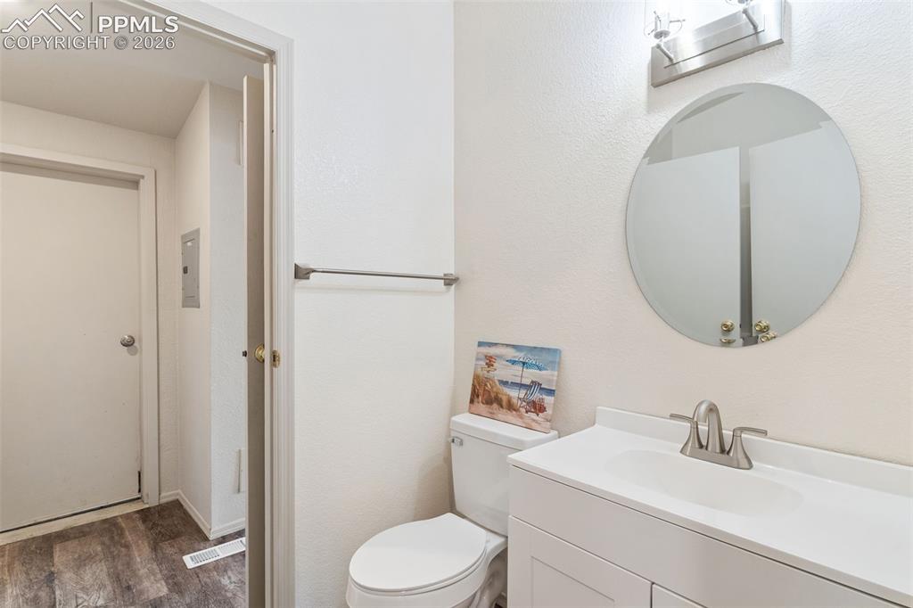 Image 20 of 28: The primary suite with vaulted ceilings is roomy and bright.