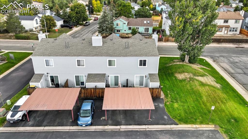 Image 27 of 34: Aerial perspective of suburban area