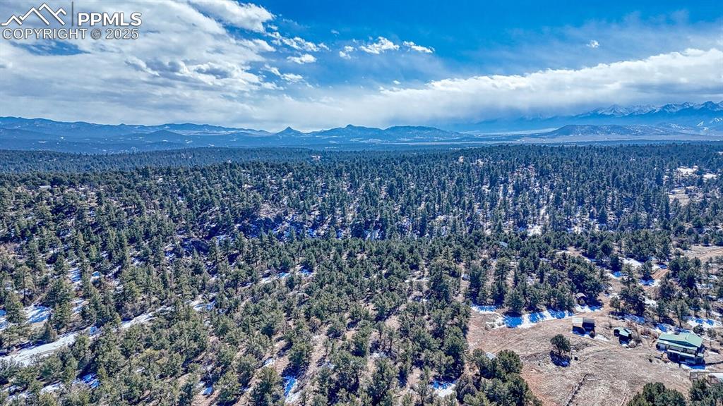 Image 9 of 15: Aerial view with a mountain view and a view of trees