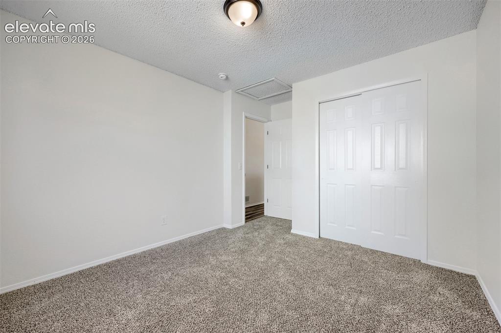 Image 15 of 35: Plush grey carpet, white painted walls, and white bi-fold closet doors