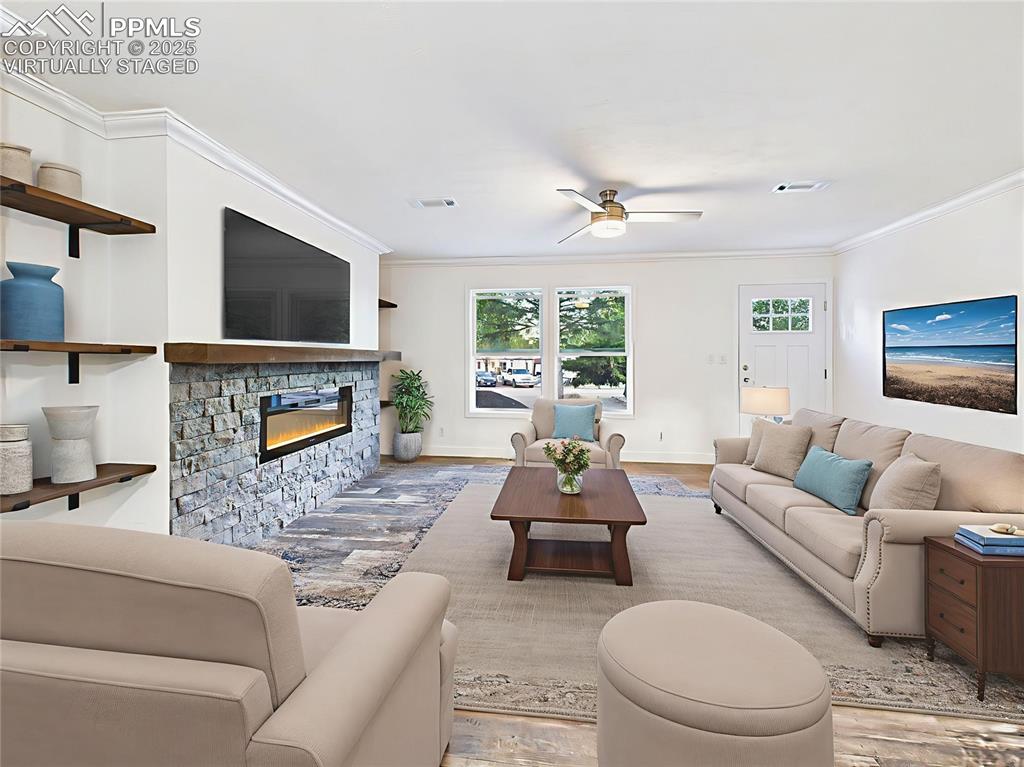 Image 11 of 50: Virtually Staged versions show flexible layouts for living and dining areas