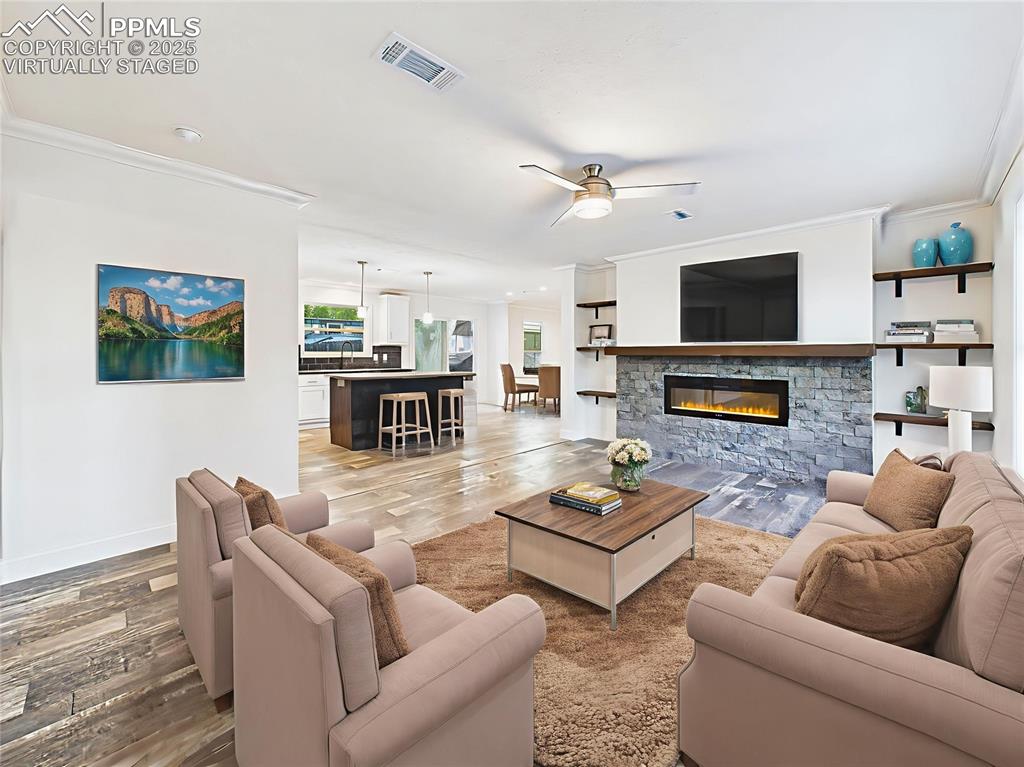 Image 7 of 50: Virtually Staged versions show flexible layouts for living and dining areas