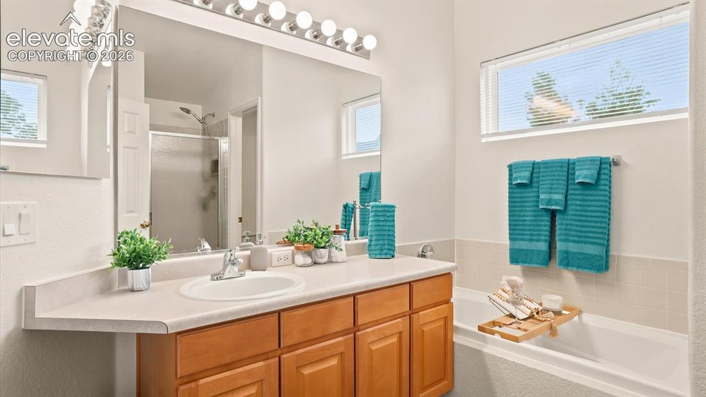 Image 34 of 46: View of the Primary Bedroom into the Primary Bathroom.