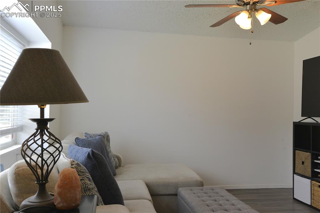 Image 5 of 29: Living room featuring plenty of natural light and vaulted ceilings