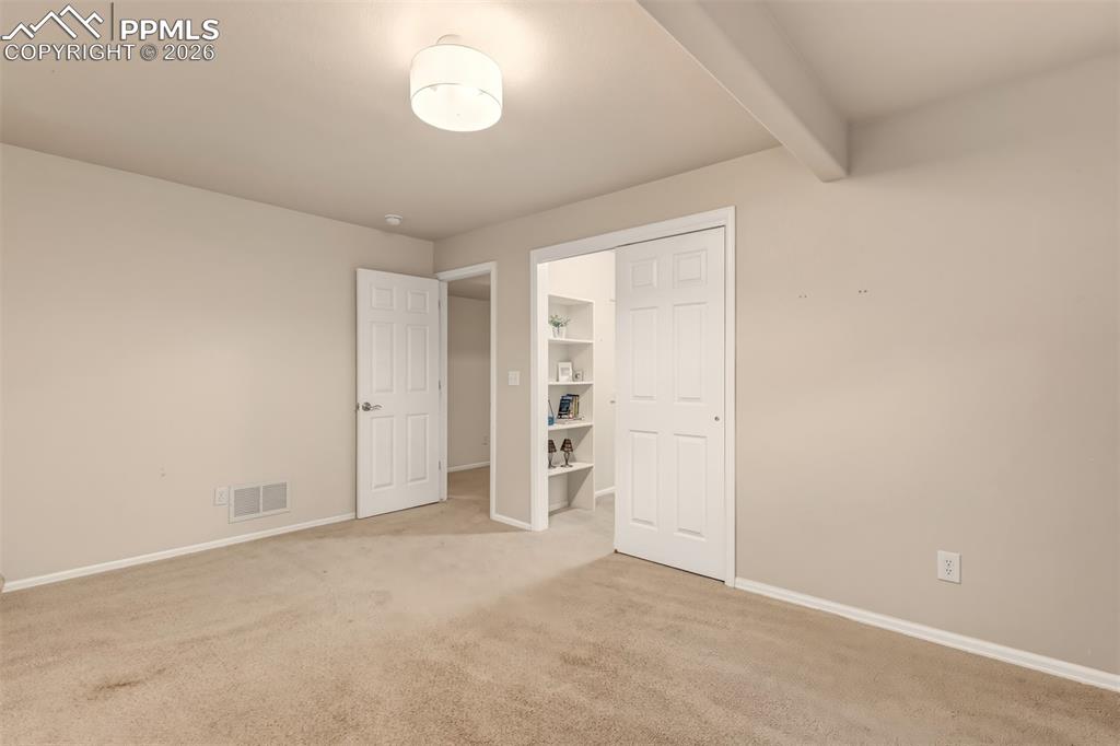 Image 24 of 30: Basement bedroom #2 with spacious walk-in closet.
