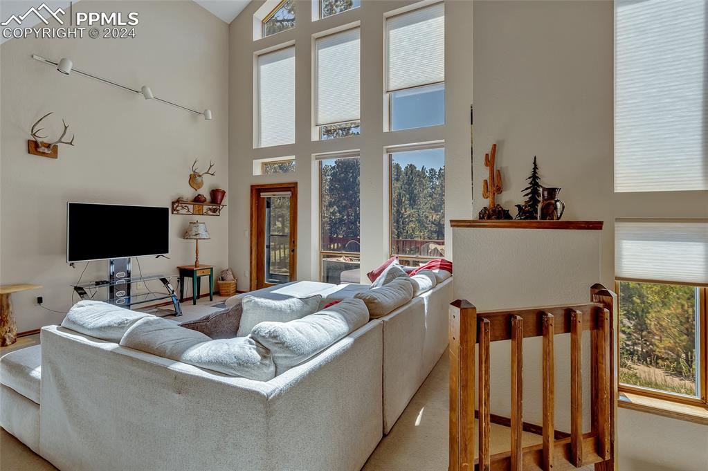 Image 5 of 39: Living Room, Window View, Sunny, Bright, Spectacular Pikes Peak Mountain V