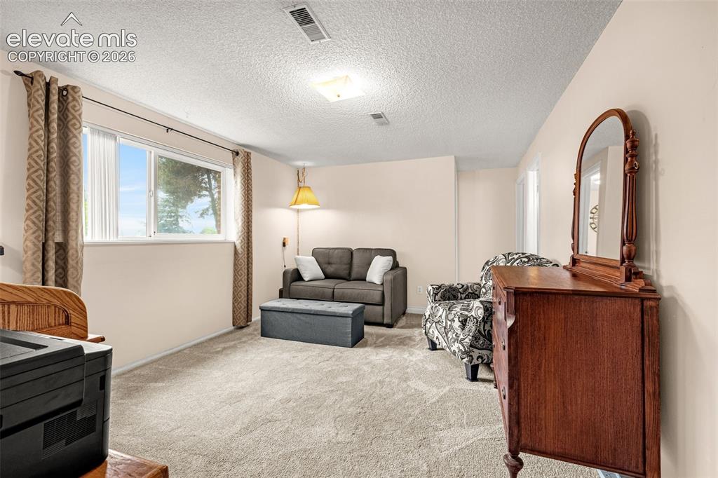 Image 11 of 32: Family room is located one the lower level, has new carpet (2026), views of
