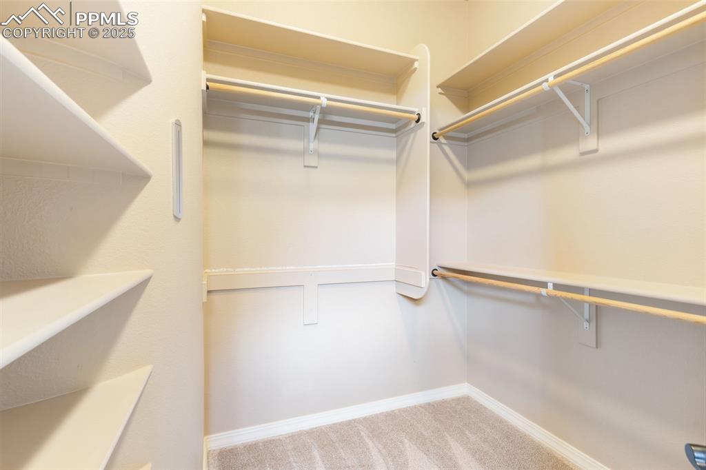 Image 17 of 27: Spacious closet featuring light colored carpet