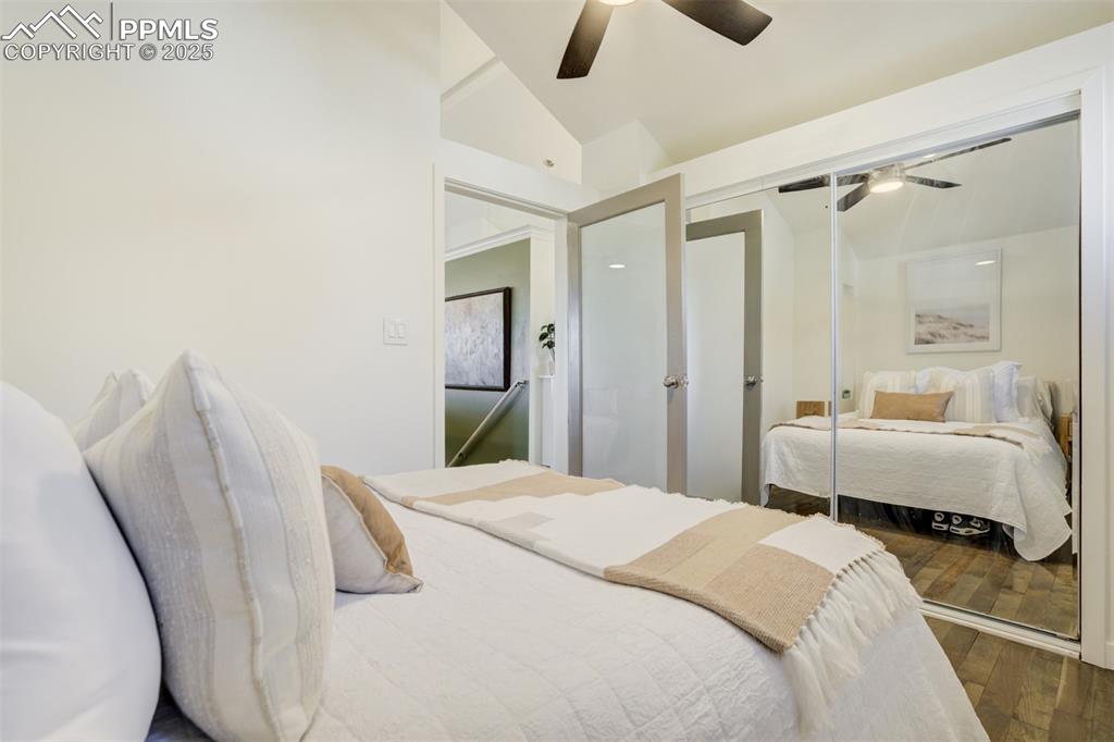 Image 16 of 35: Vaulted ceilings in the bedroom.