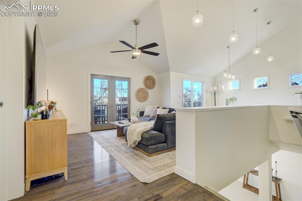 Image 6 of 35: Main level with vaulted ceilings.