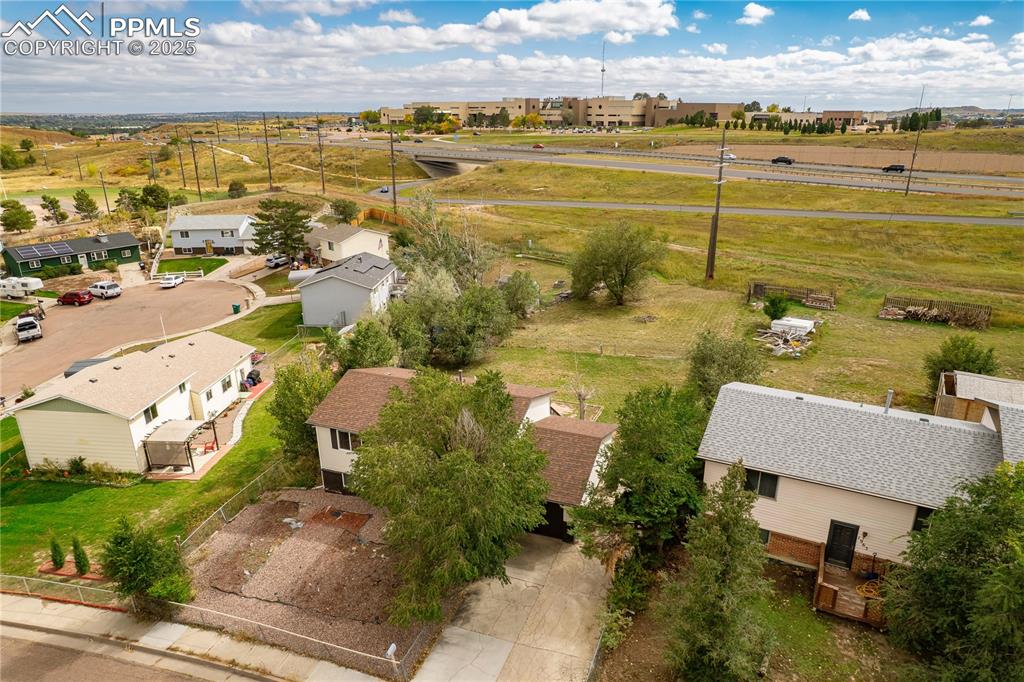 Image 27 of 34: Aerial perspective of suburban area