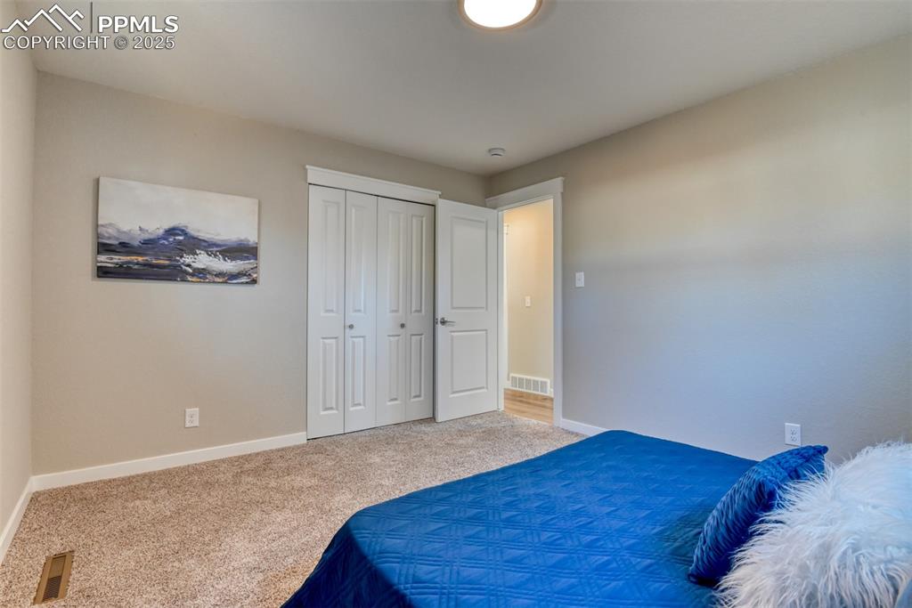 Image 36 of 48: Bedroom with carpet floors and a closet