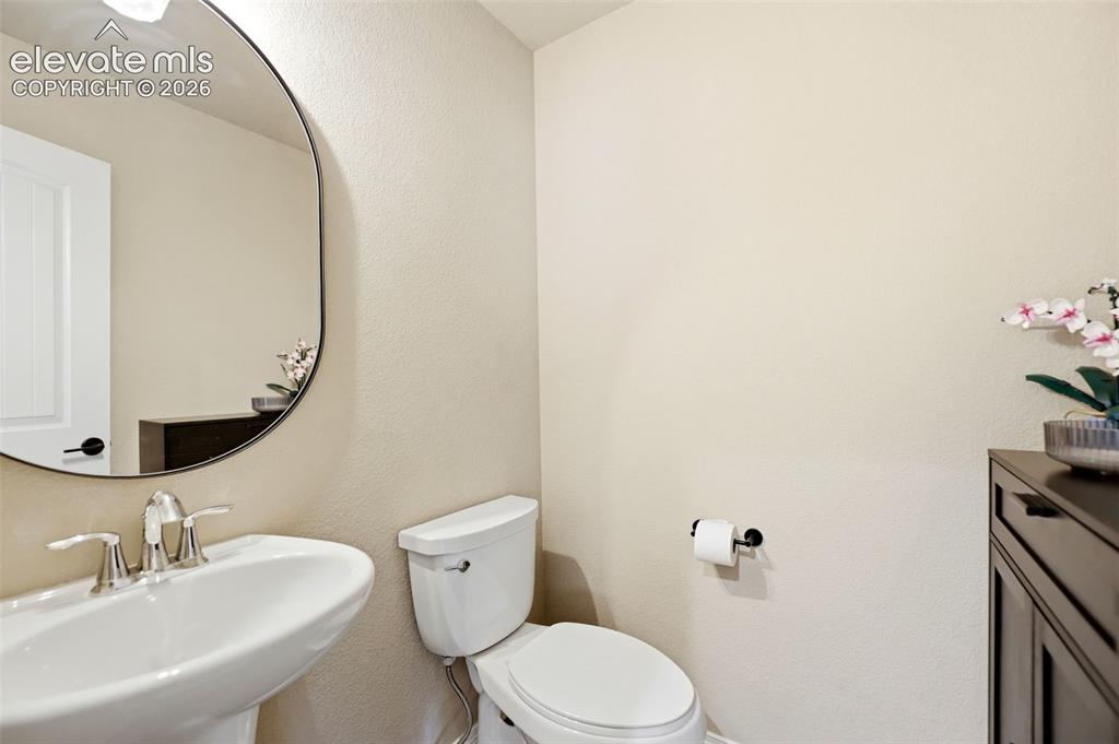 Image 7 of 48: Pedestal sink with a polished chrome faucet, oval wall mirror, and a dark w