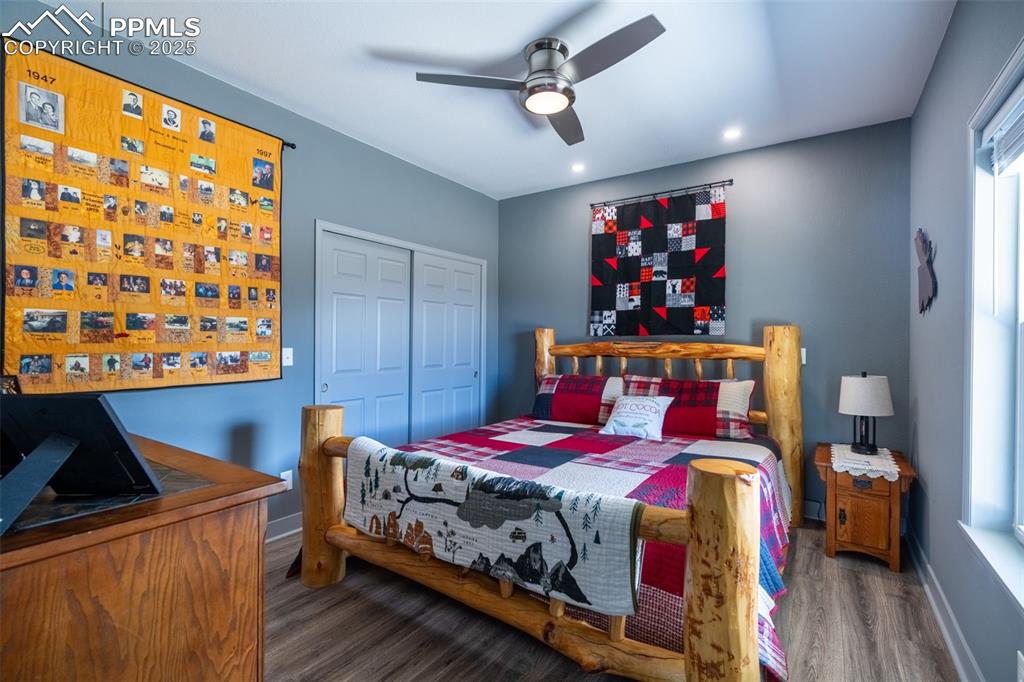 Image 20 of 41: Bedroom with wood finished floors, recessed lighting, a closet, and ceiling