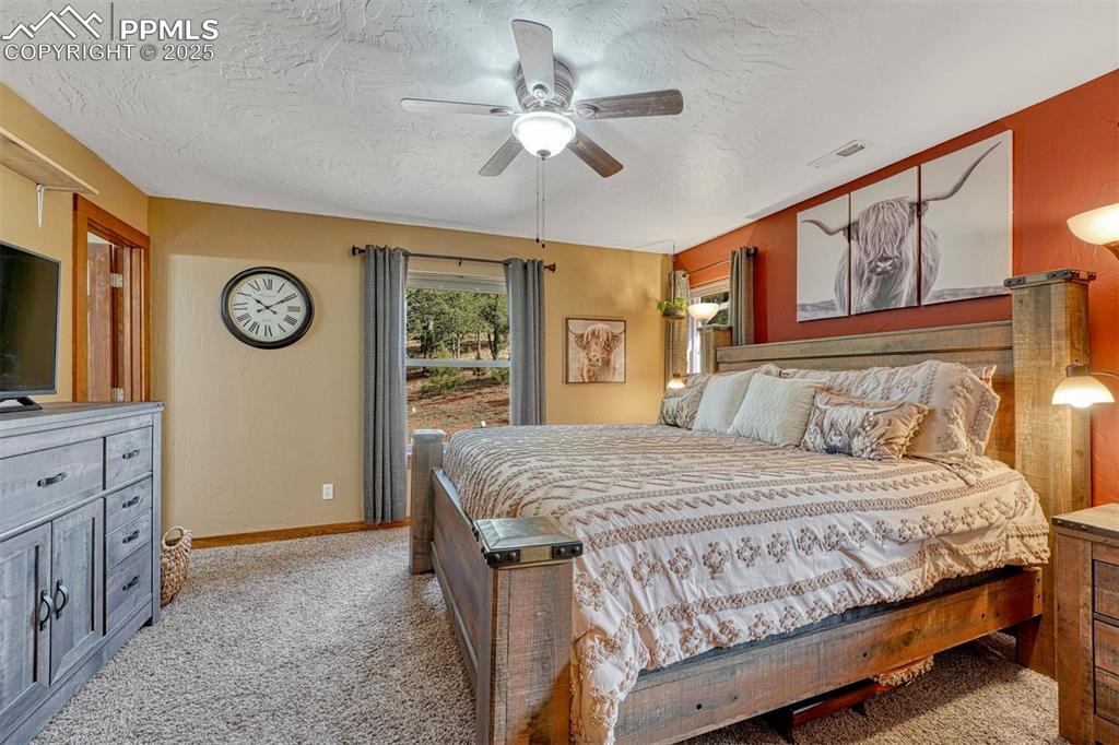 Image 21 of 30: This bedrooms also offers neutral carpet, walk-in closet, ceiling fan and 3