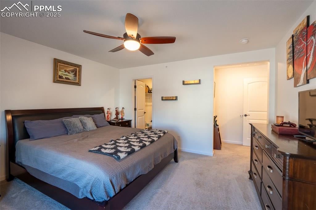 Image 22 of 40: Primary/bedroom (2) with attached primary 3/4 bath with dual sinks - upper