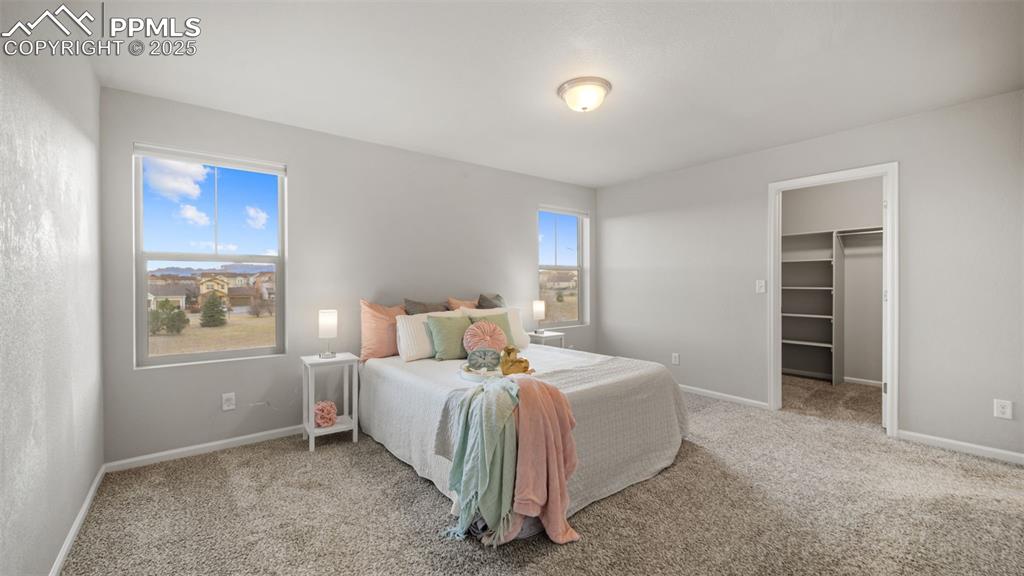Image 26 of 48: Carpeted Primary bedroom with a spacious closet and baseboards