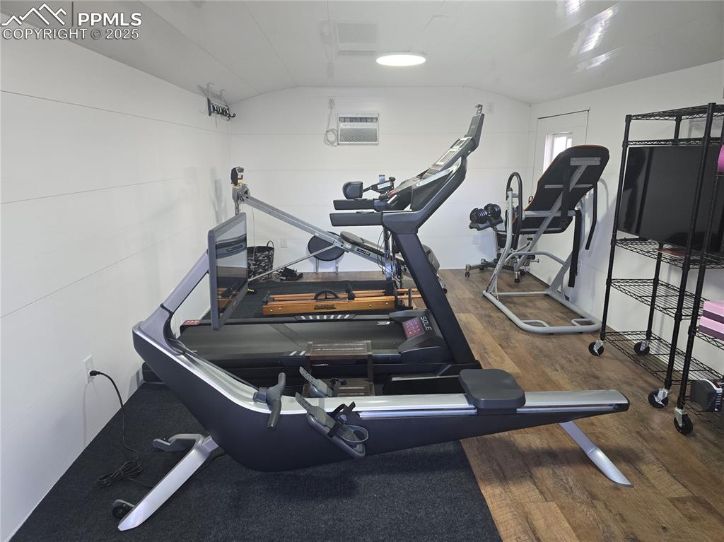 Image 35 of 46: She Shed used as exercise room 