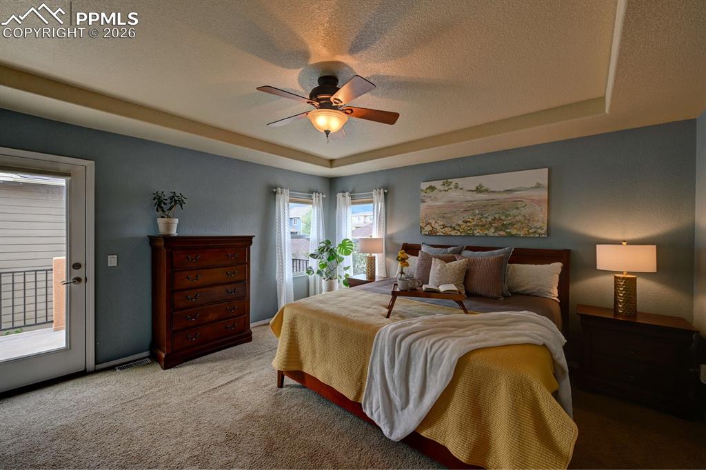 Image 13 of 33: Spacious primary suite with tray ceiling, offering a peaceful retreat at th