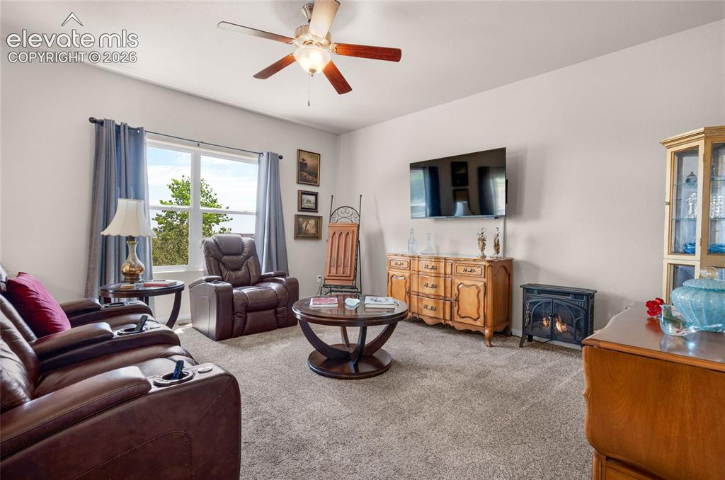Image 6 of 47: Comfortable carpeted living room