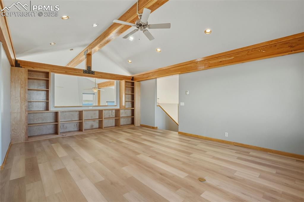 Image 45 of 50: Spare room with ceiling fan, recessed lighting, and light wood-style floors