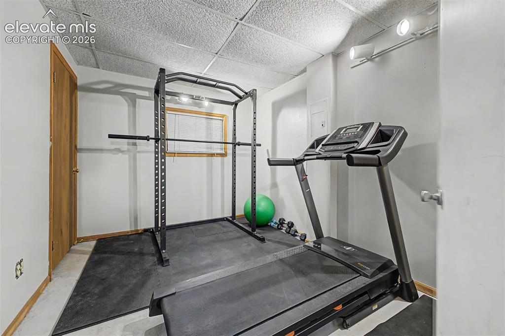 Image 29 of 42: Versatile room featuring concrete flooring and a drop ceiling