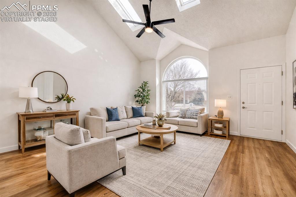 Image 4 of 26: Virtually staged. Wonderful vaulted ceilings and skylights