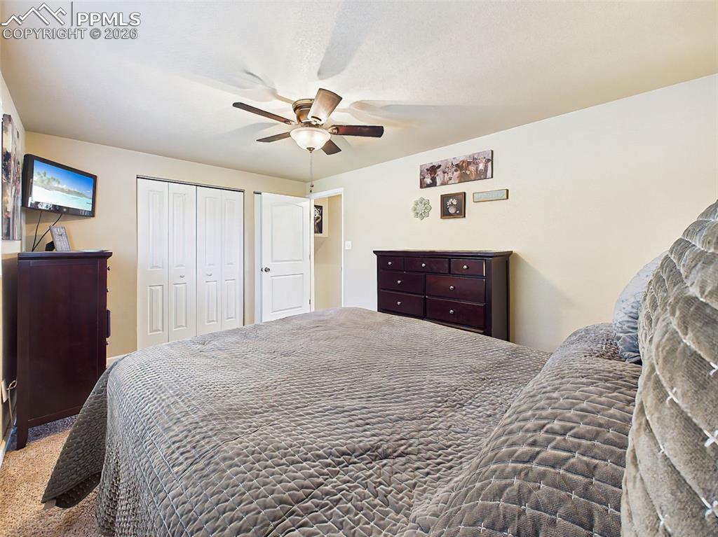 Image 27 of 50: Bright and inviting bedroom with generous floor space, plush carpeting, and