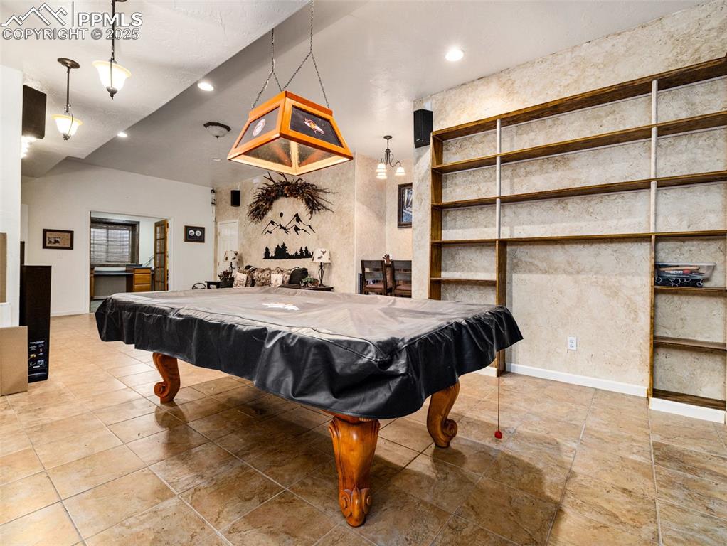 Image 25 of 46: Rec room featuring billiards and recessed lighting