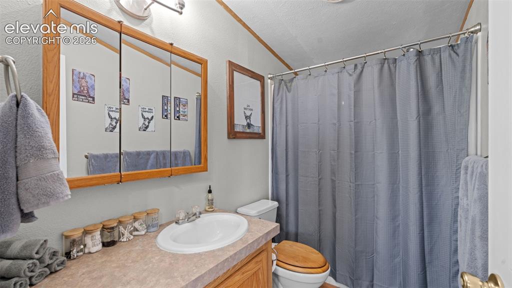 Image 18 of 40: Bathroom featuring a wood-framed medicine cabinet, vanity with integrated s