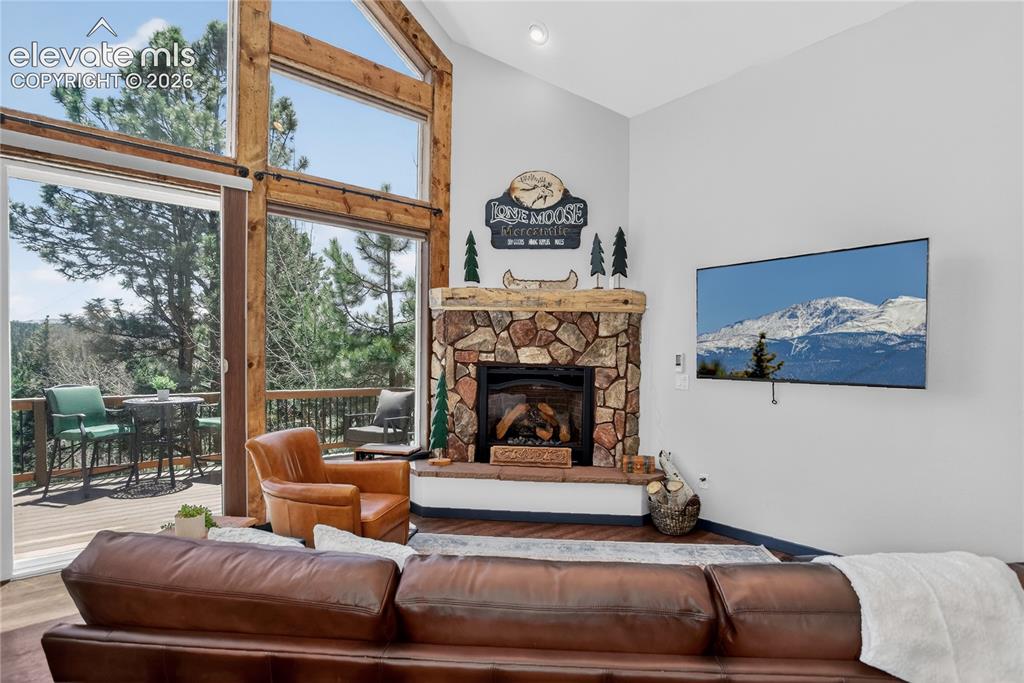 Image 4 of 28: Living room with gas fireplace