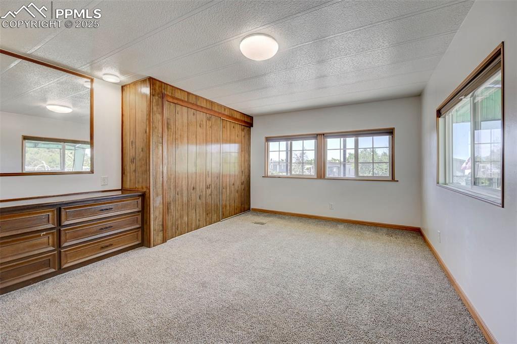 Image 10 of 26: Unfurnished bedroom featuring carpet, multiple windows, a closet, a texture
