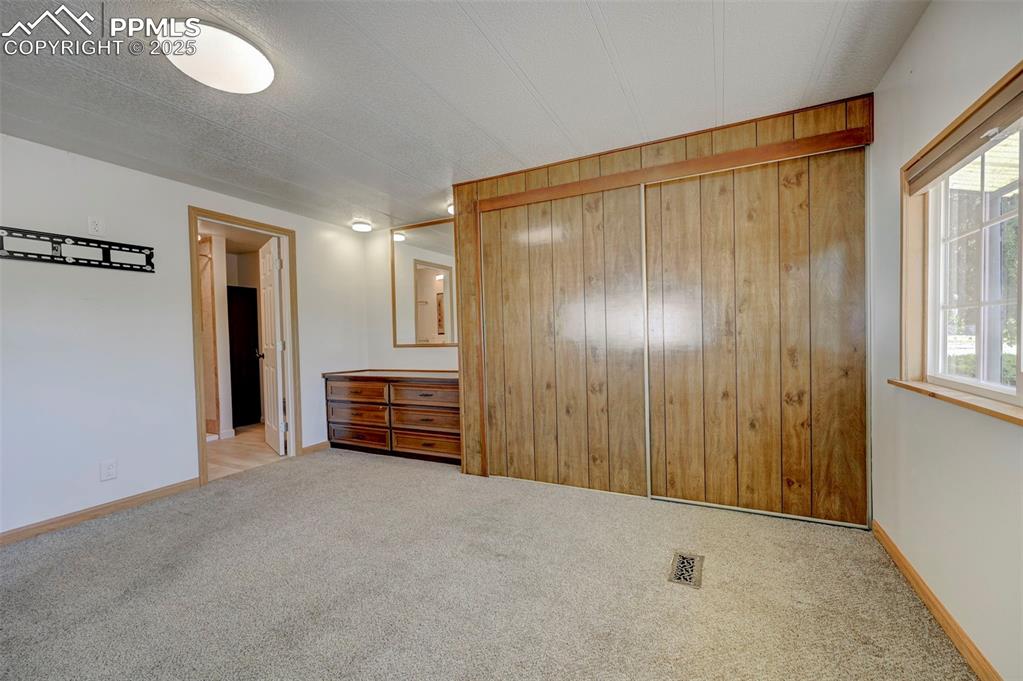 Image 11 of 26: Carpeted empty room with wood walls