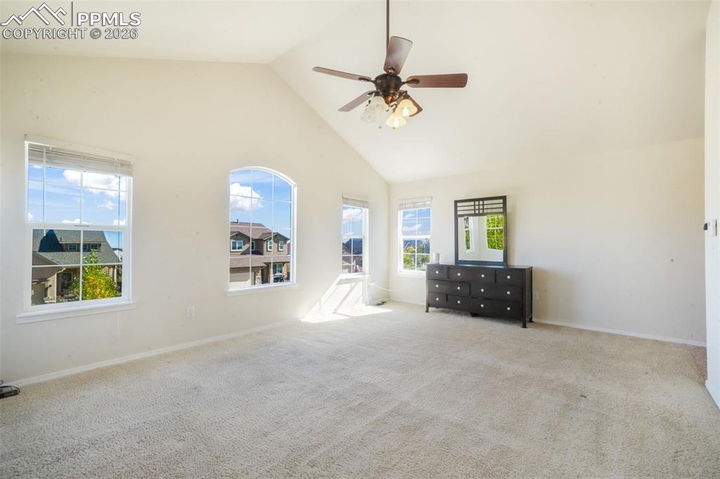 Image 19 of 50: Dining space featuring carpet flooring and arched walkways