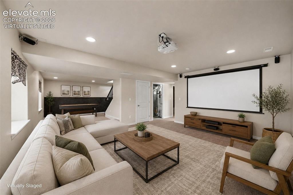 Image 23 of 48: Theater Equipment Included. Other Furnishings are Virtually Staged.