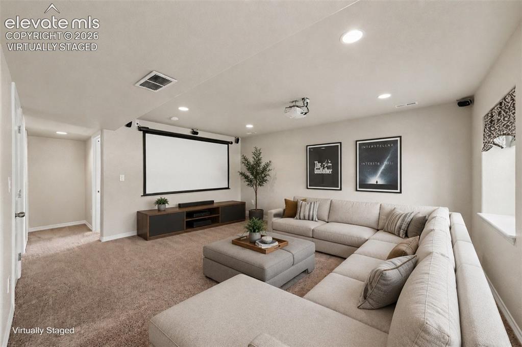 Image 24 of 48: Theater Equipment Included. Other Furnishings are Virtually Staged.