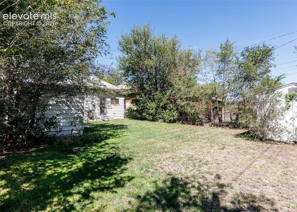 Image 24 of 25: Expansive lawn area with mature trees and a detached structure