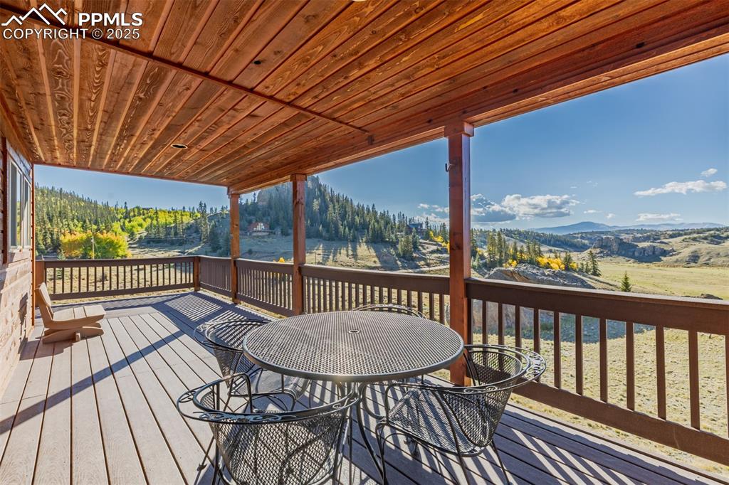 Image 30 of 48: Wooden deck featuring a mountain view
