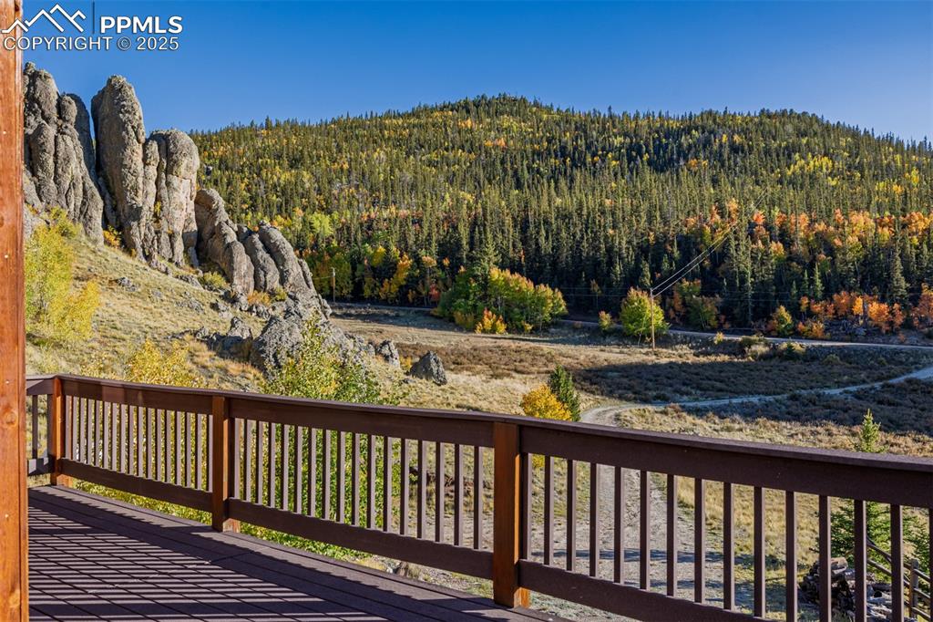 Image 31 of 48: Deck with a view of trees