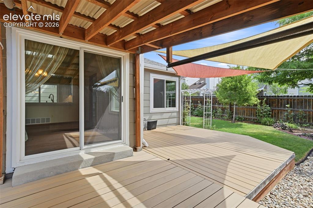 Image 20 of 49: Huge 20x15 composite deck with 11x8 covered section with shades