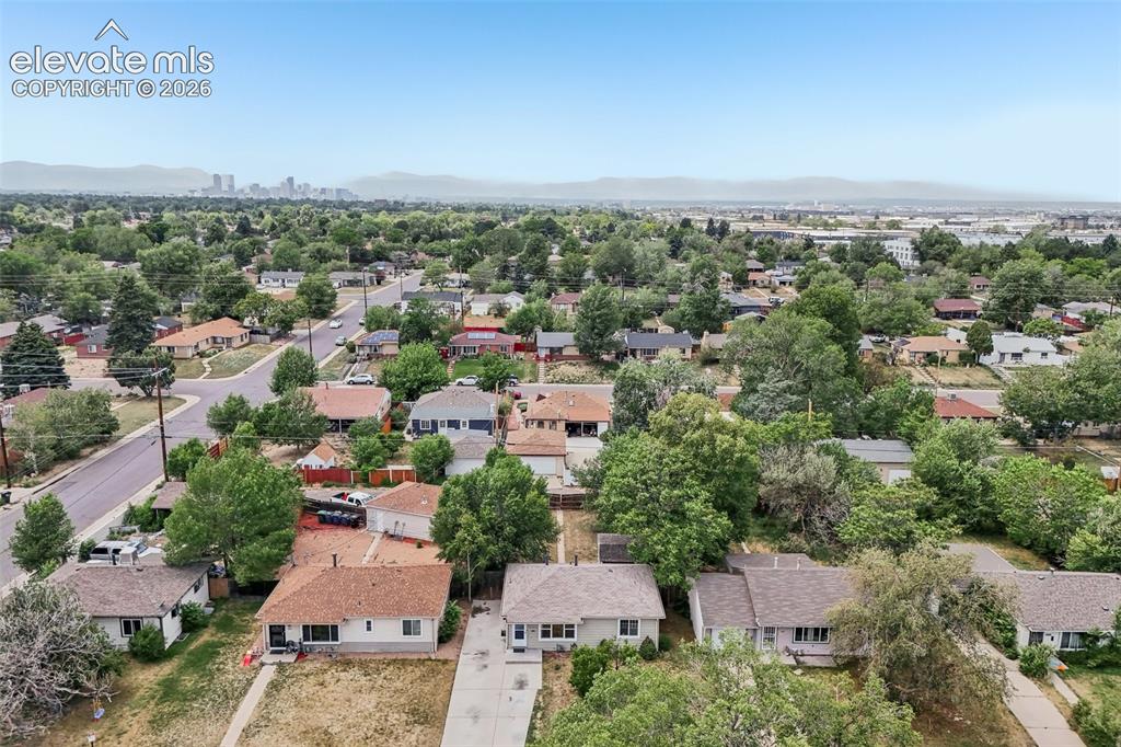 Image 30 of 34: Residential neighborhood with expansive tree canopies and distant city skyl