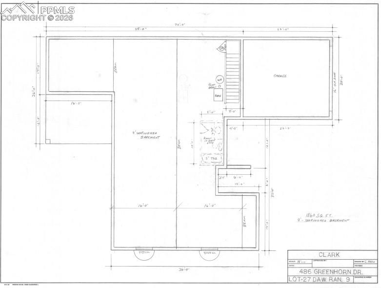 Image 50 of 50: Basement floor plan prior to bathroom addition/remodel