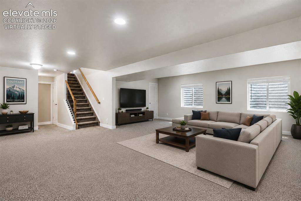 Image 16 of 32: Spacious lower level featuring plush carpeting throughout, recessed lightin