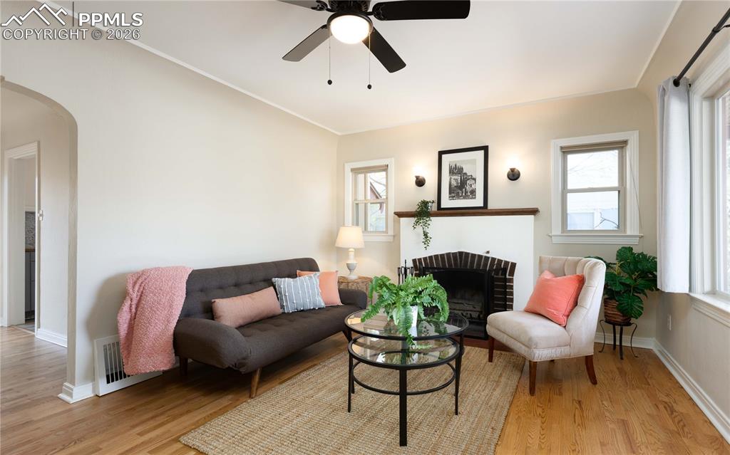 Image 3 of 29: Enter to hardwood floors and coved ceilings