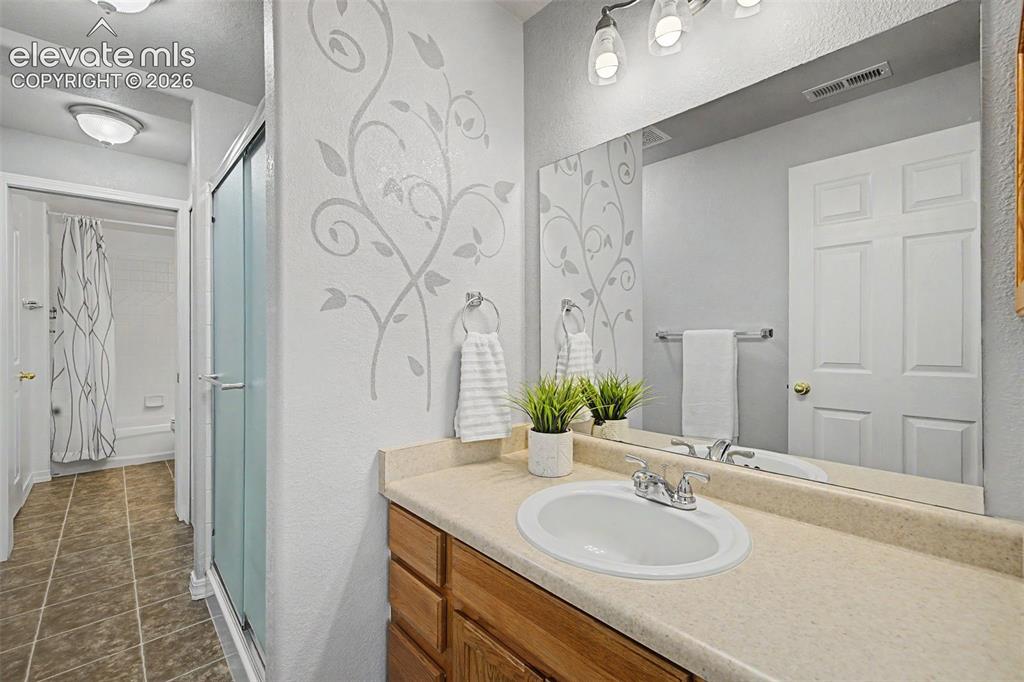 Image 29 of 43: Additional Sink & Freestanding Shower Bathroom in Basement