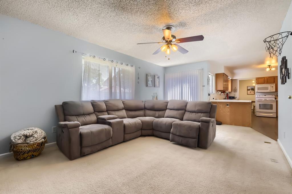 Image 5 of 22: Open concept living space featuring neutral carpet flooring and light blue 