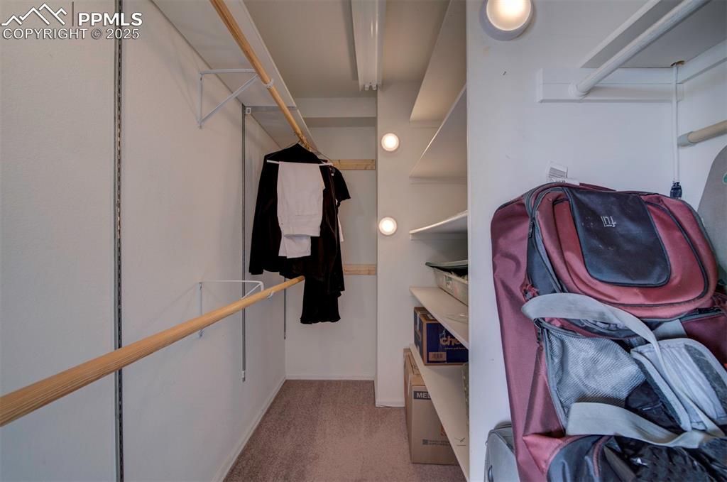 Image 31 of 44: Walk in closet featuring light colored carpet